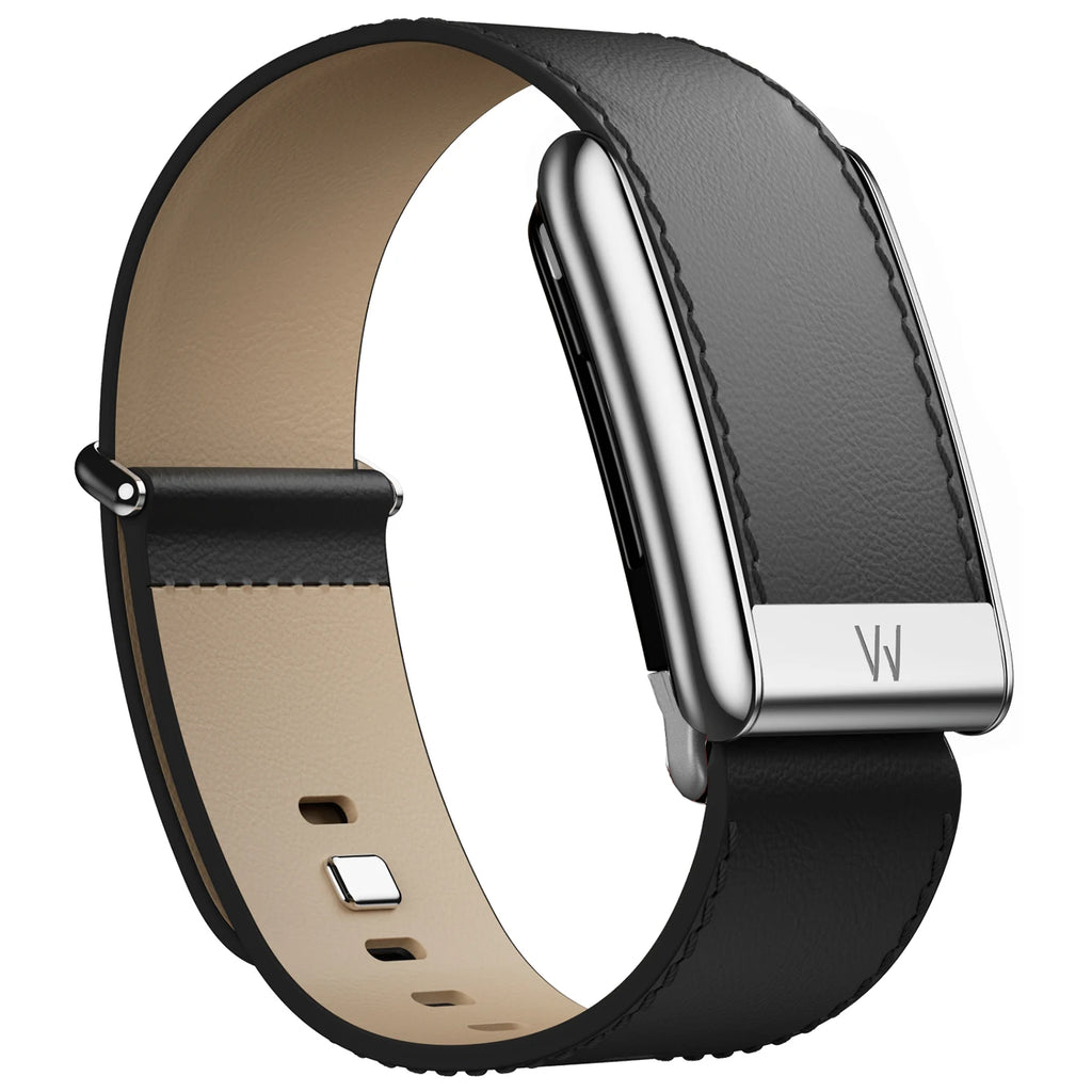 Compatible with Whoop 5.0 Fitness Tracker, featuring a top-layer cowhide leather buckle strap with a bright silver metal U-shape
