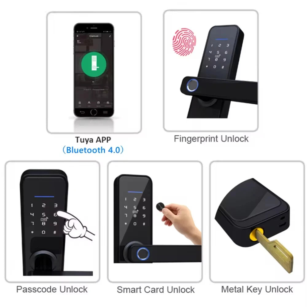 Tuya Fingerpirnt Password Smart Door Lock Digital Keypad Electronic Lock Card Keys Fingerprint Tuya Bluetooth Smart Lock Keyless