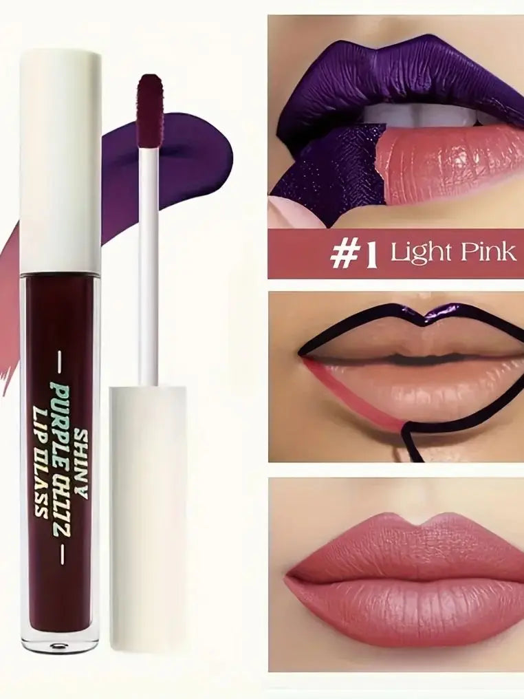 Long-lasting peel-off matte lip tint in dark purple and light pink liquid lipstick shades for a smooth, matte finish.