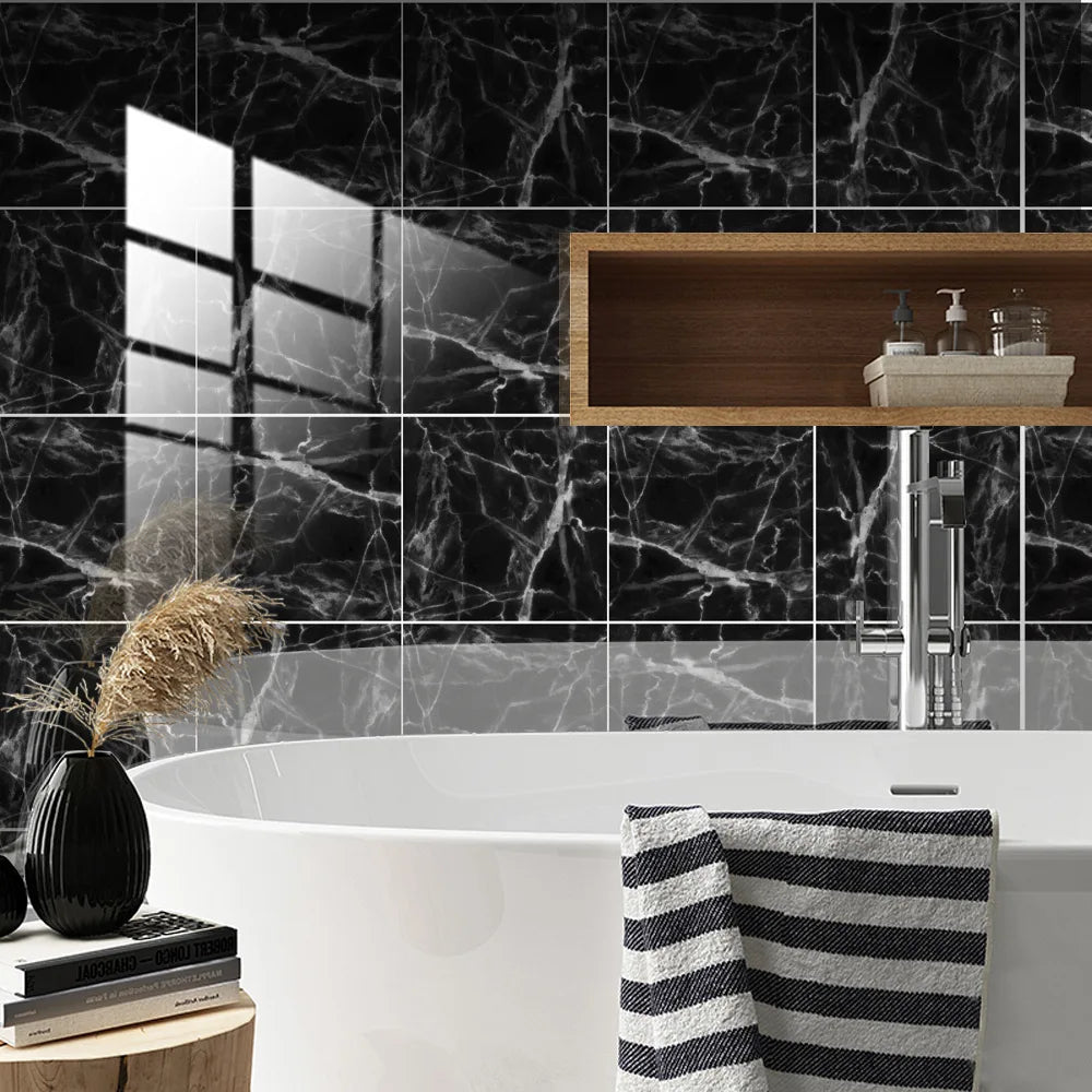 10pcs Crystal Tile Wall Stickers Self-Adhesive Kitchen Tiles PVC Backsplash Stickers Peel and Stick Bathroom Faux Stone Effect