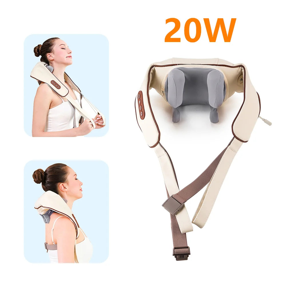 Cordless Deep Tissue Neck and Shoulder Massager with Heat Therapy Back Massage Instrument 20W-brown Tidesmit