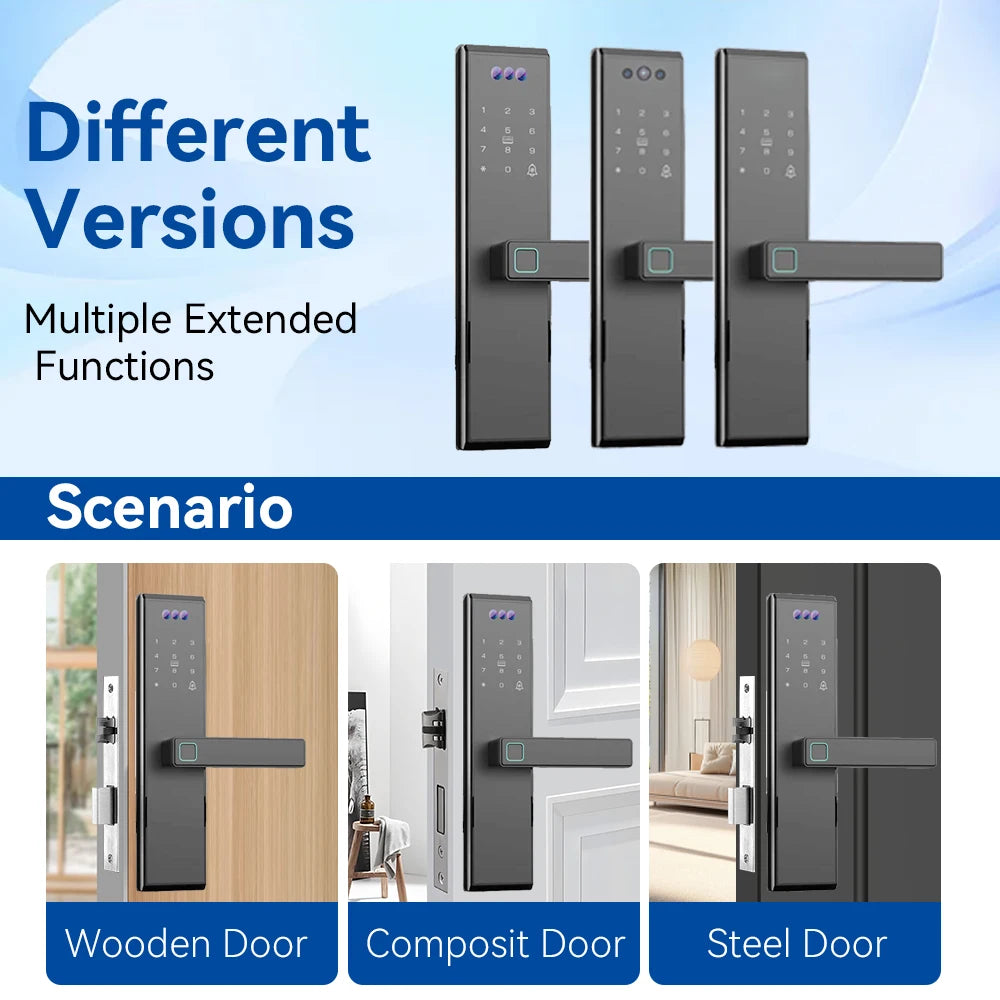 Tuya WiFi Smart Door Lock 3D Face Fingerprint Unlock Camera Memory Card Cloud Storage Aluminum Wood Compatible SDK Enabled