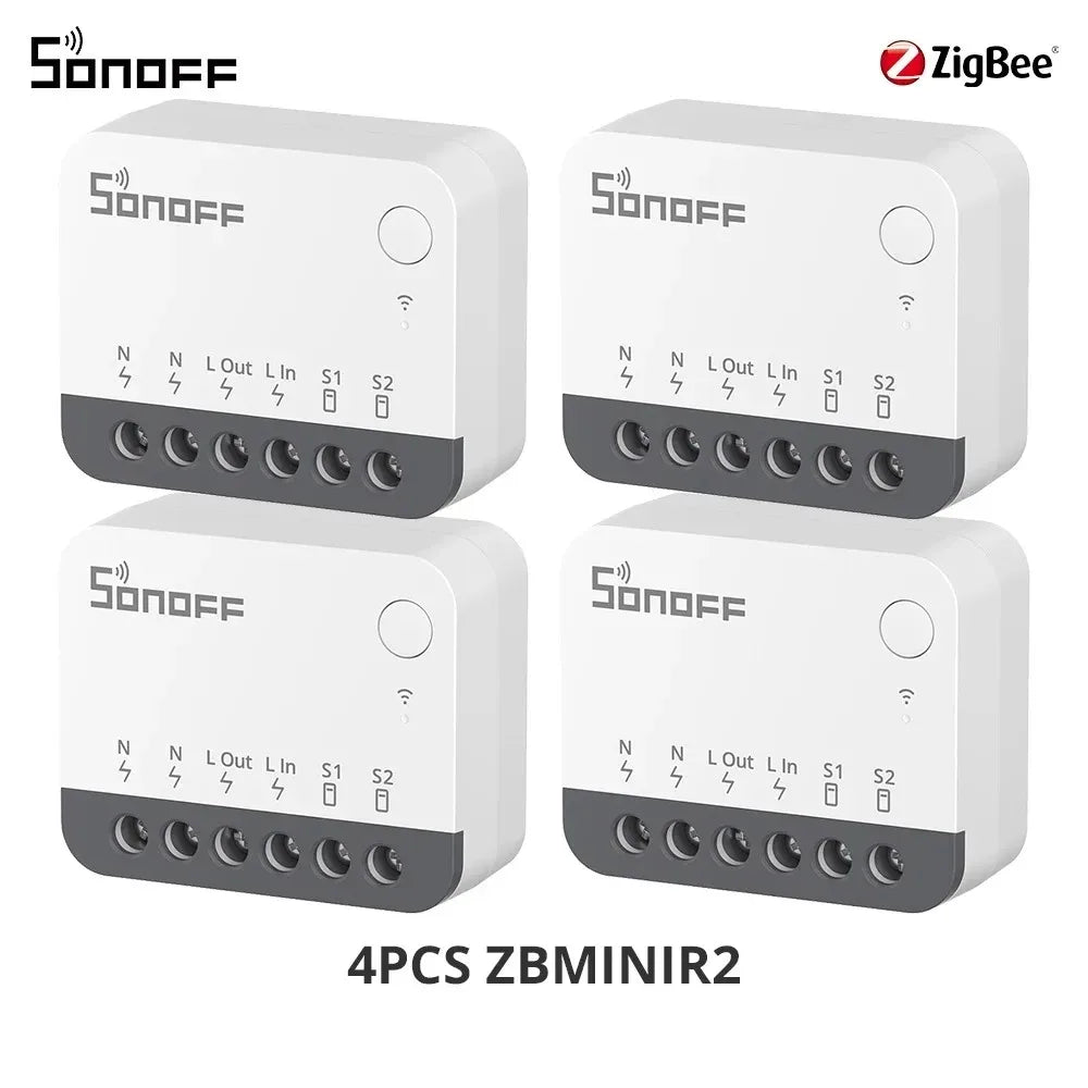 Zigbee Smart Switch ZBMINIR2 - Compact 2-Way Smart Home Automation Module 4PCS ZBMINIR2 Tidesmit