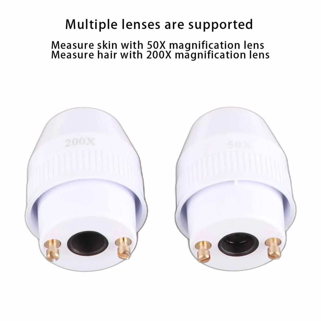 White 50X and 200X magnifying lenses for skin and hair follicle analyzer, professional scalp and skin care detector.