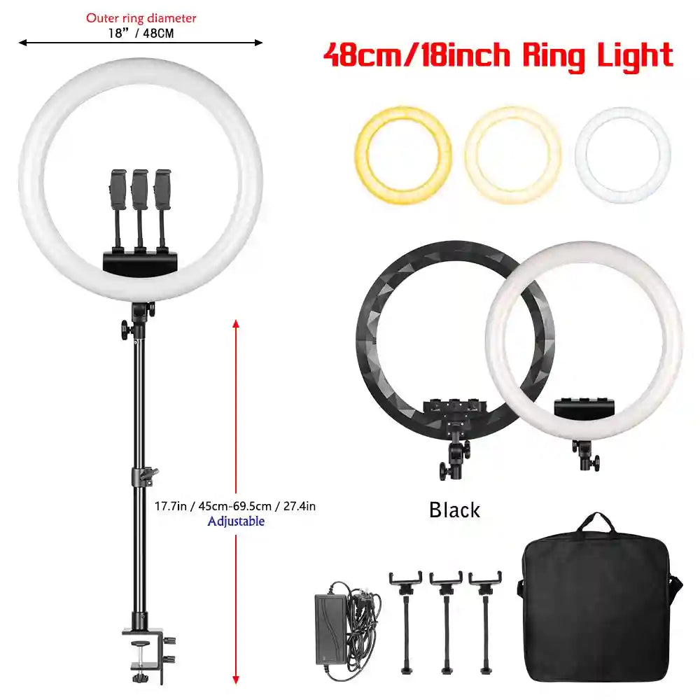 18 Inch LED Ring Light with Adjustable Tripod for Professional Streaming Tidesmit