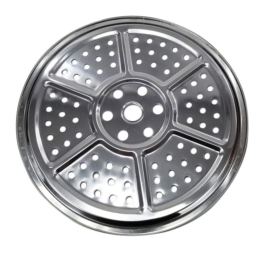 Perforated stainless steel steaming insert with circular vent holes