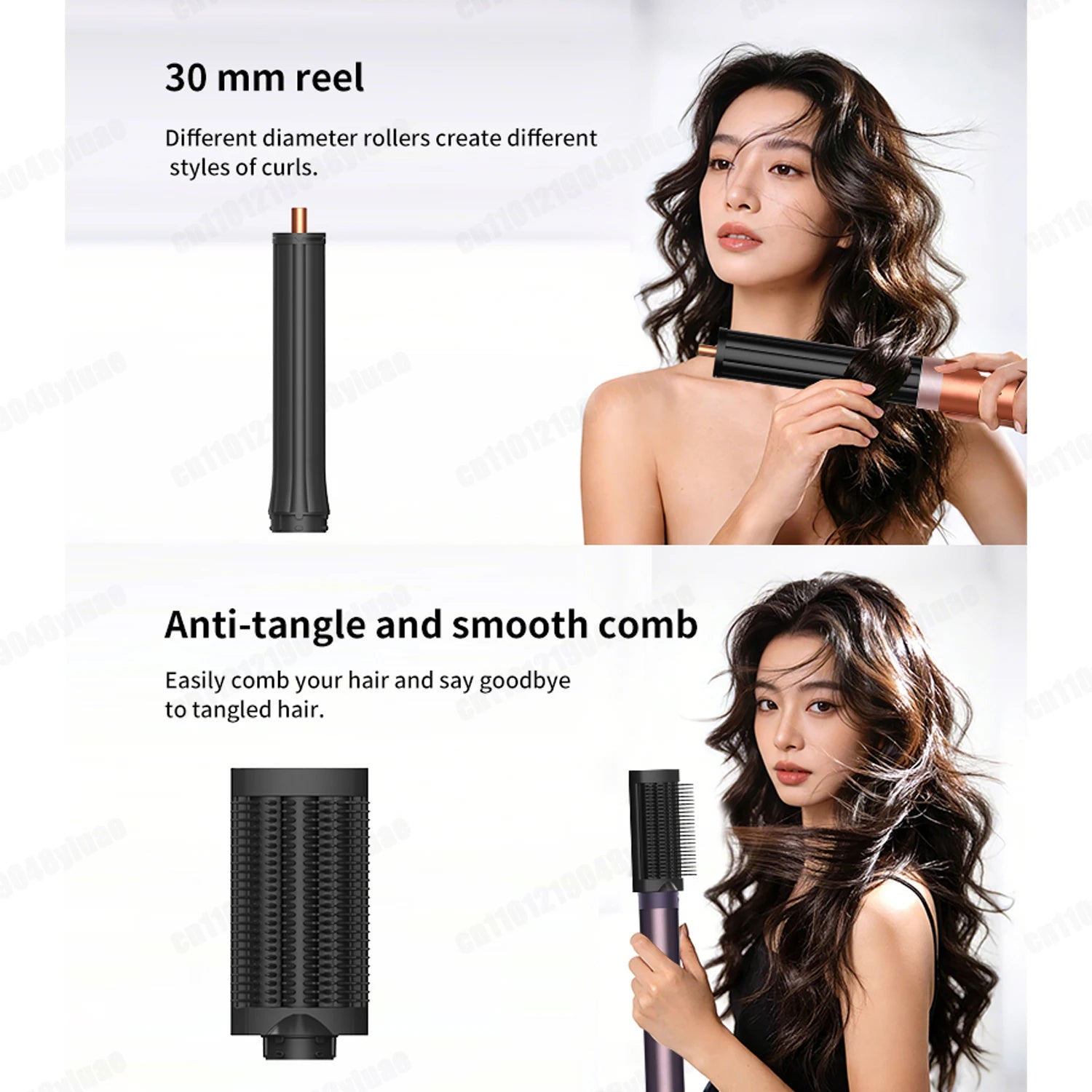 SenCiciMen X19 hair styler set with 30mm curling barrel and anti-tangle comb nozzle for voluminous, smooth hair styles.