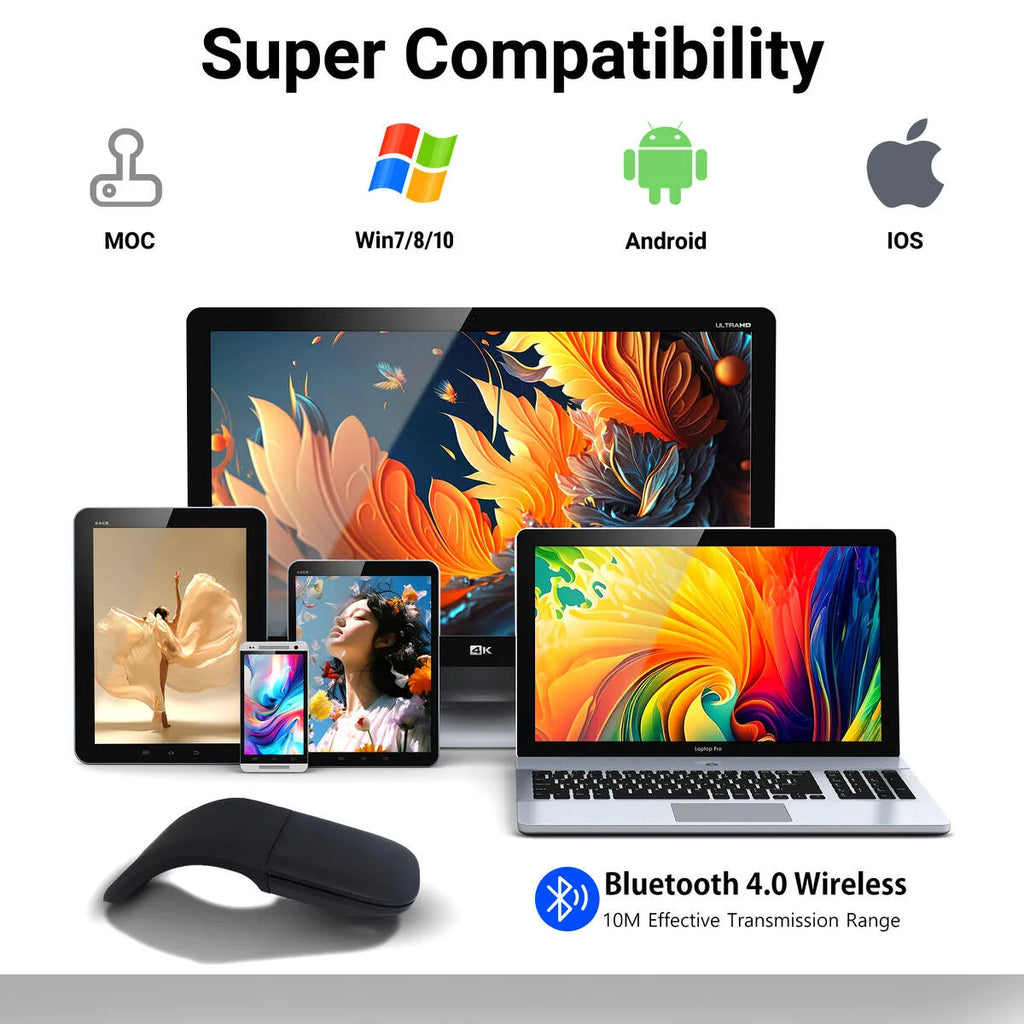 Foldable ARC Touch Wireless Mouse Bluetooth/2.4G Silent Ergonomic Slim Portable Mice for Computer iPad Surface Mac Mobile Office