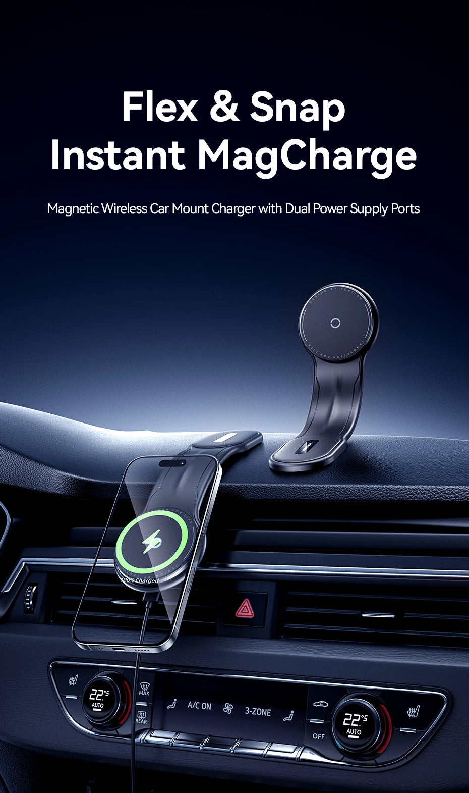 Magnetic Wireless Car Phone Charger - 15W Qi Certified Mount Tidesmit
