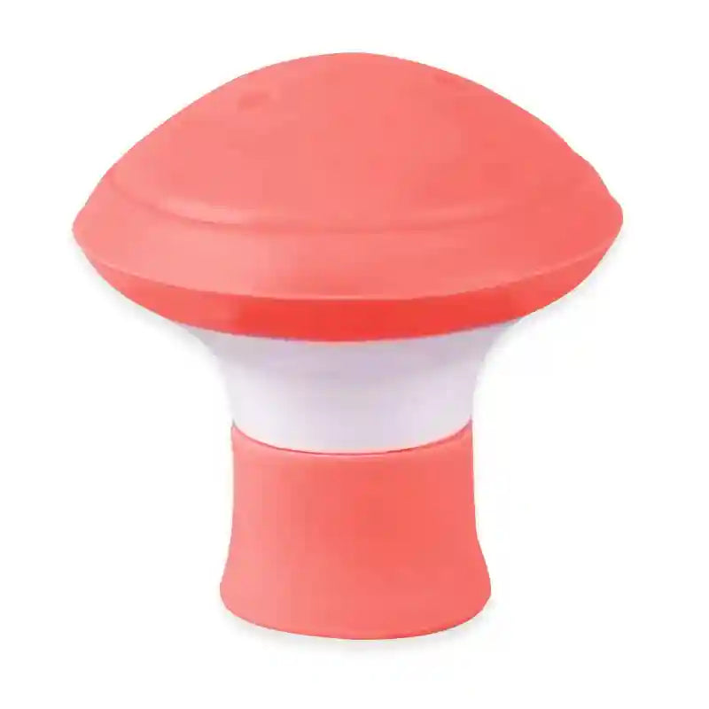 Pink and white mushroom-shaped silicone facial exercise tool for slimming and lifting.