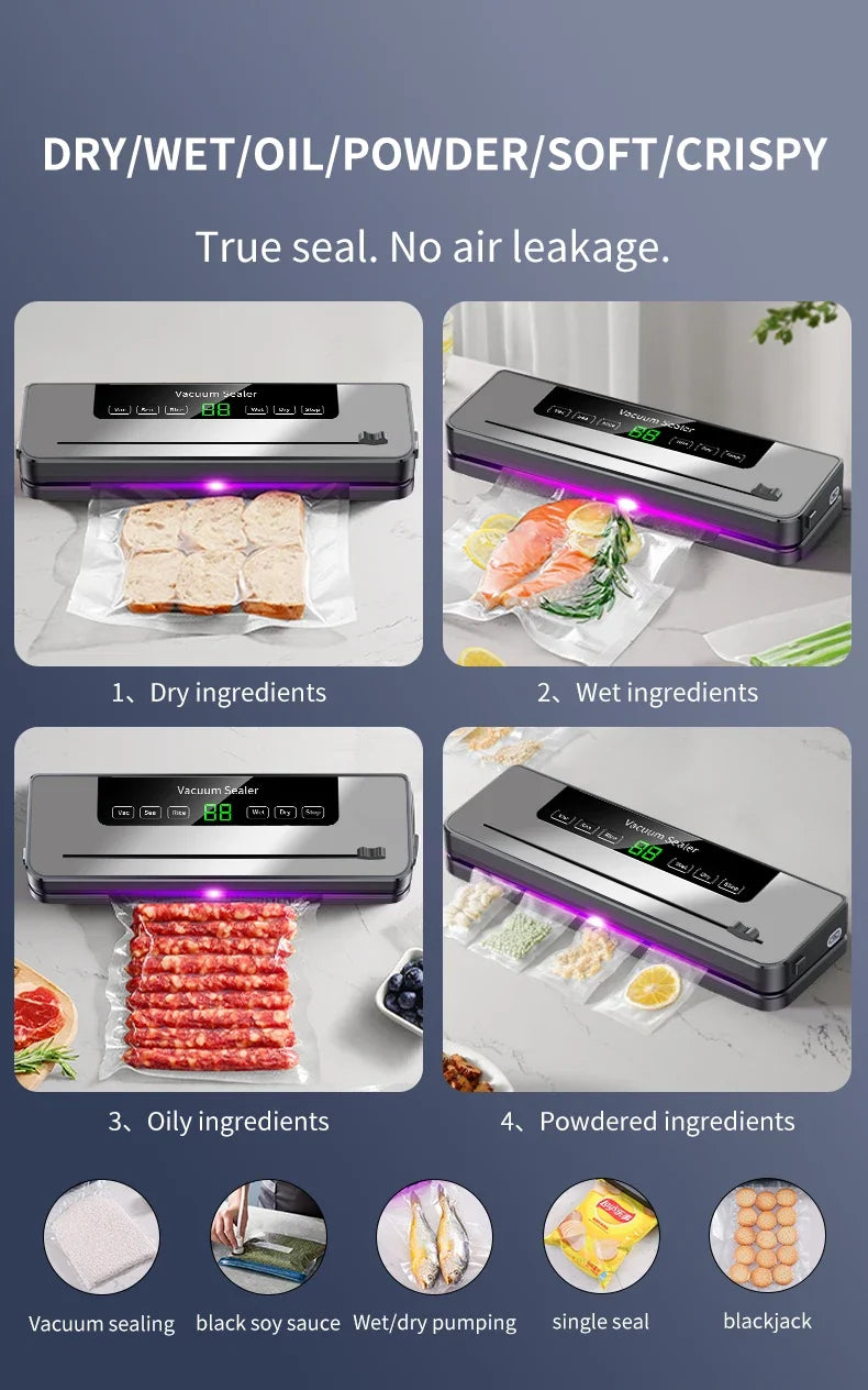 Electric Vacuum Sealer Built-in Cutter Kitchen Food Storage Seal Touch Button Dry/Wet Food Sealing Vacuum Packaging Machine
