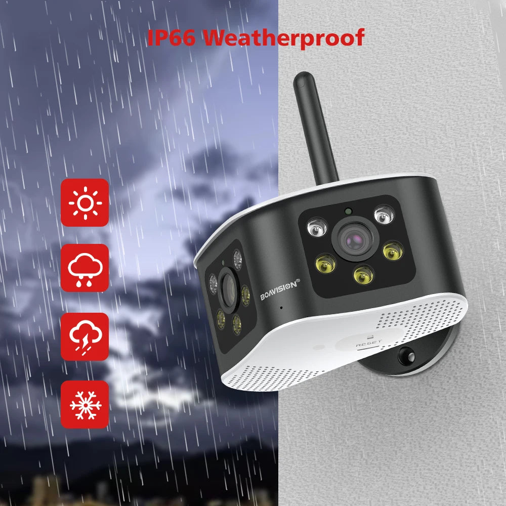 BOAVISION Outdoor 4K 8MP 180° Ultra Wide View Angle Panoramic WIFI Dual Lens Fixed IP Camera AI Human Detection Security Cam