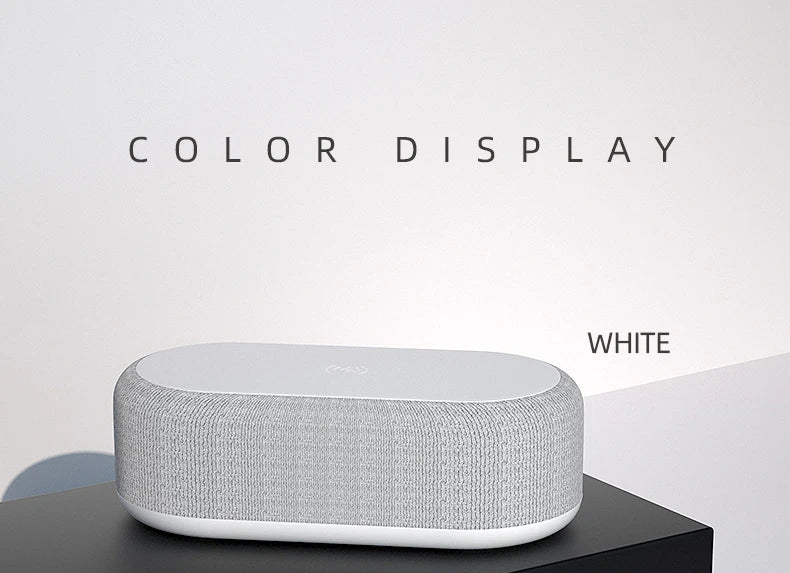 Portable Bluetooth Speaker with Wireless Charger and Alarm Clock - White Tidesmit