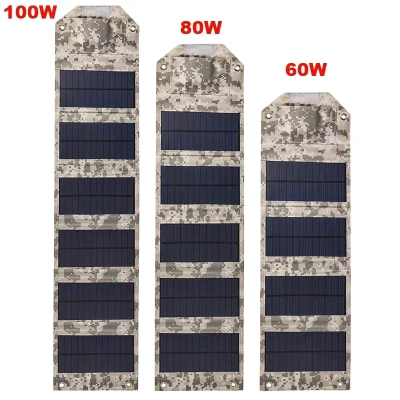 100W/80W/60W Foldable Solar Panel 5V USB Portable Battery Charger for Cell Phone Outdoor Waterproof Power Bank for Camping