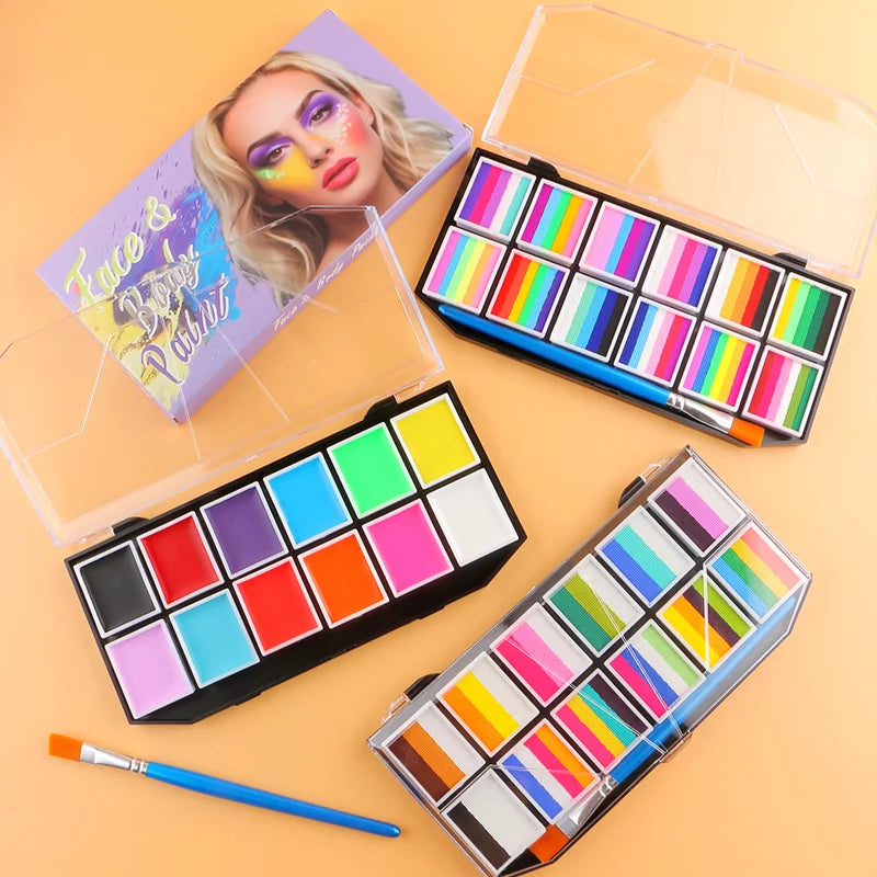 Tidesmit 12 color water-soluble face paint palette for Halloween cosplay party makeup detail view