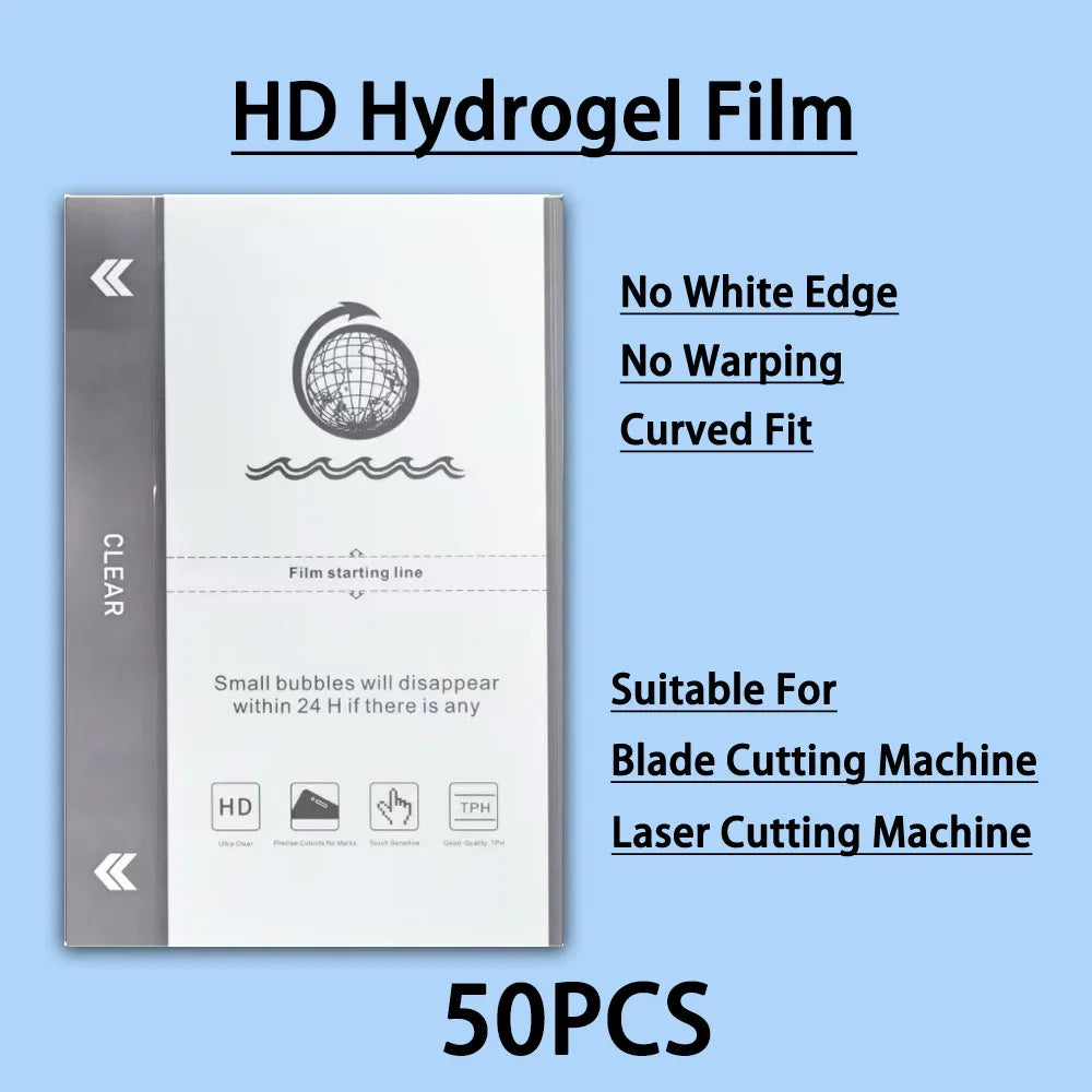 Clear HD hydrogel film sheet, gray sleeve, curved fit design, sealed card packaging