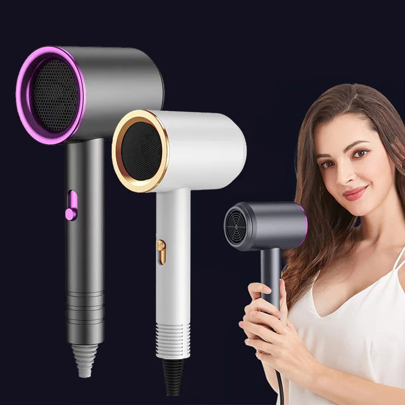 Professional high-speed hair dryers in white and gray, featuring sleek, compact designs for salon-quality styling.