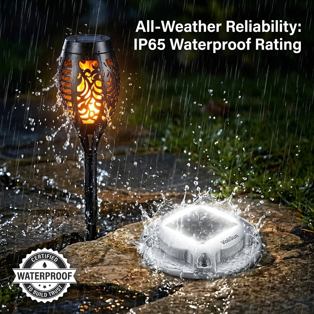 Solar Outdoor Lights Set: Flickering Flame Torch Lights & Round Warm White Ground Lights for Garden Pathway, Lawn Landscape Lighting, Waterproof LED S-Curve Path Guide Lights for Yard, Driveway, and Courtyard Night Atmosphere