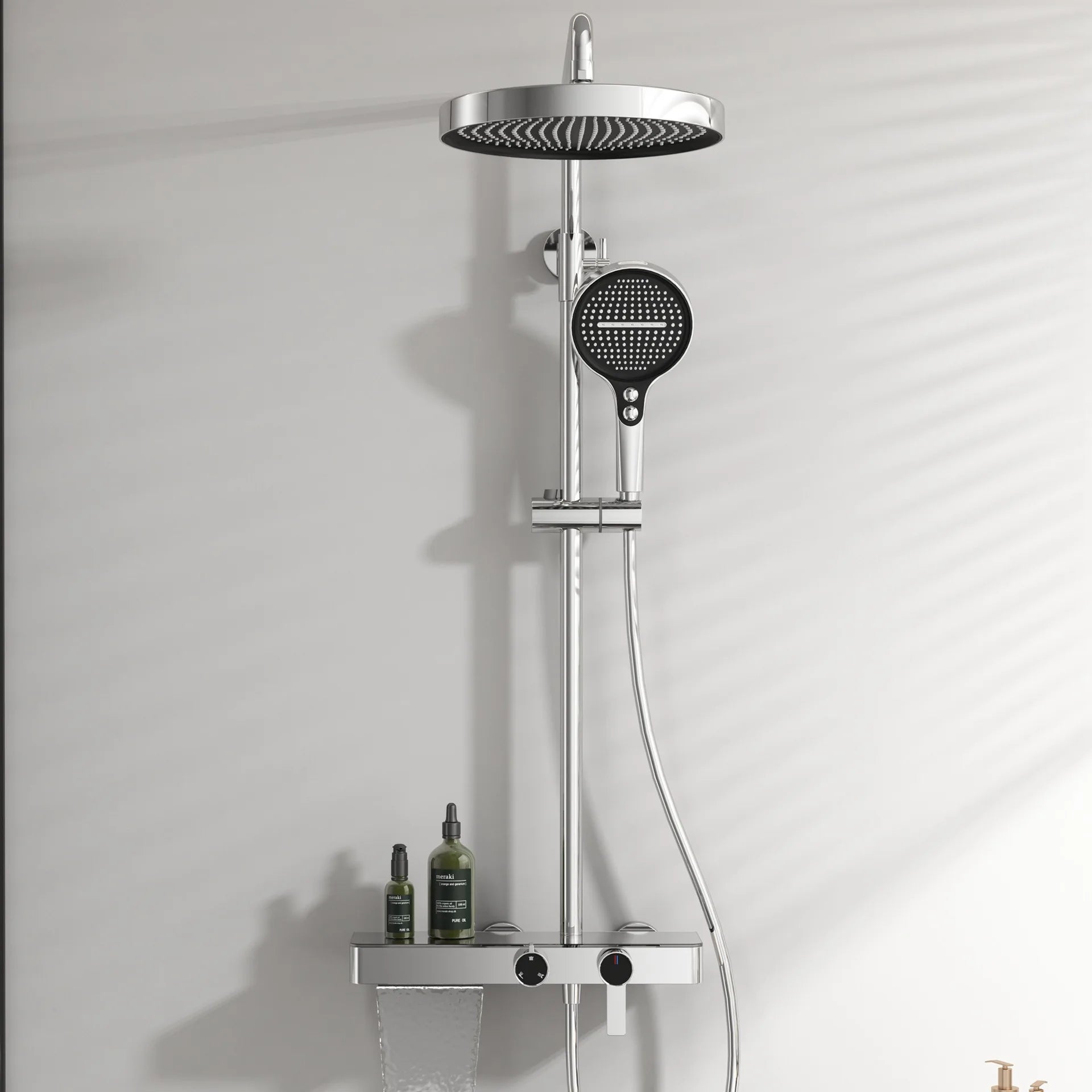 KEMAIDI Bathroom Shower System Set Hot and Cold Control Multifunctional Knobbed Triple Function Shower Set with Hand Shower