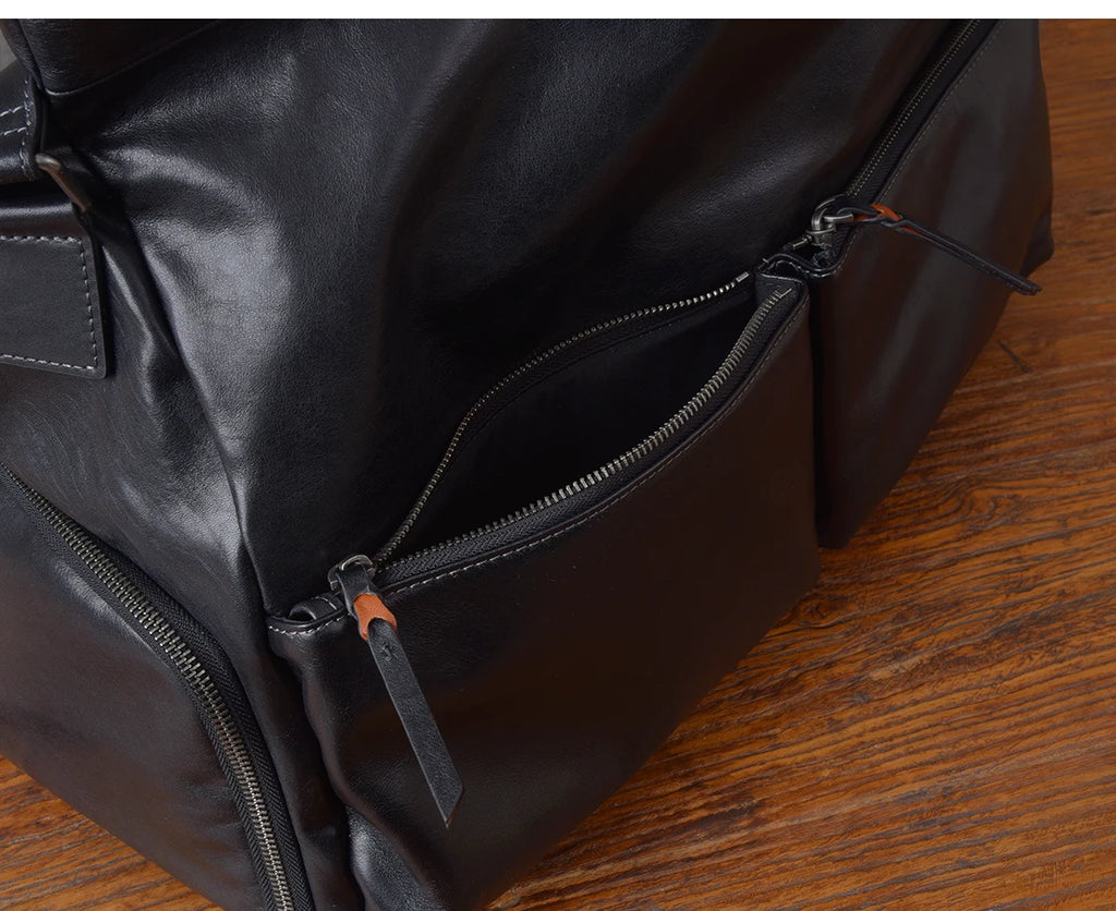 Retro Designer Men New Black Cowskin Genuine Leather Travel Bag Big Capacity Casual Tote Handbag Single Shoulder Crossbody Bag