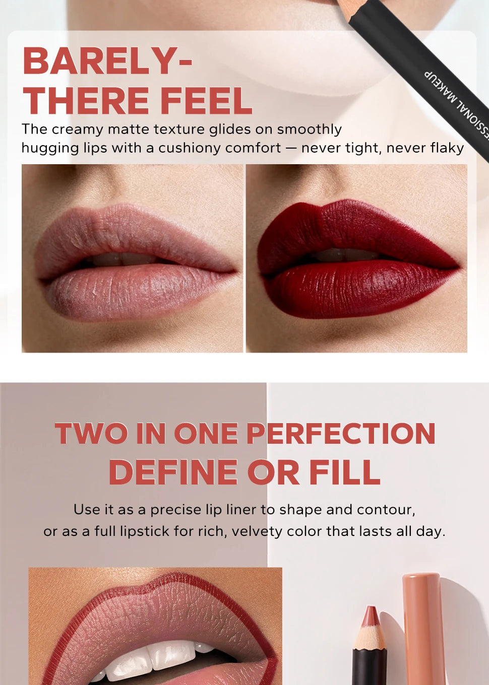 4-piece wood lipstick set: nude brown velvet matte lip liner and lipstick for long-lasting, waterproof lip makeup.
