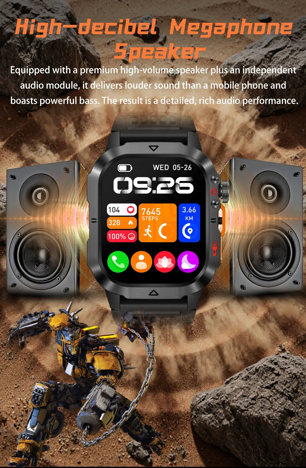 New 1000 MAh Battery Military Smartwatch 2.01" AMOLED Screen 5ATM Waterproof Fitness Tracker Sports Smart Watch For Android iOS