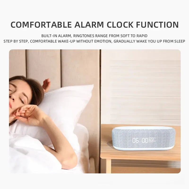 Portable Bluetooth Speaker with Wireless Charger and Alarm Clock - White Tidesmit