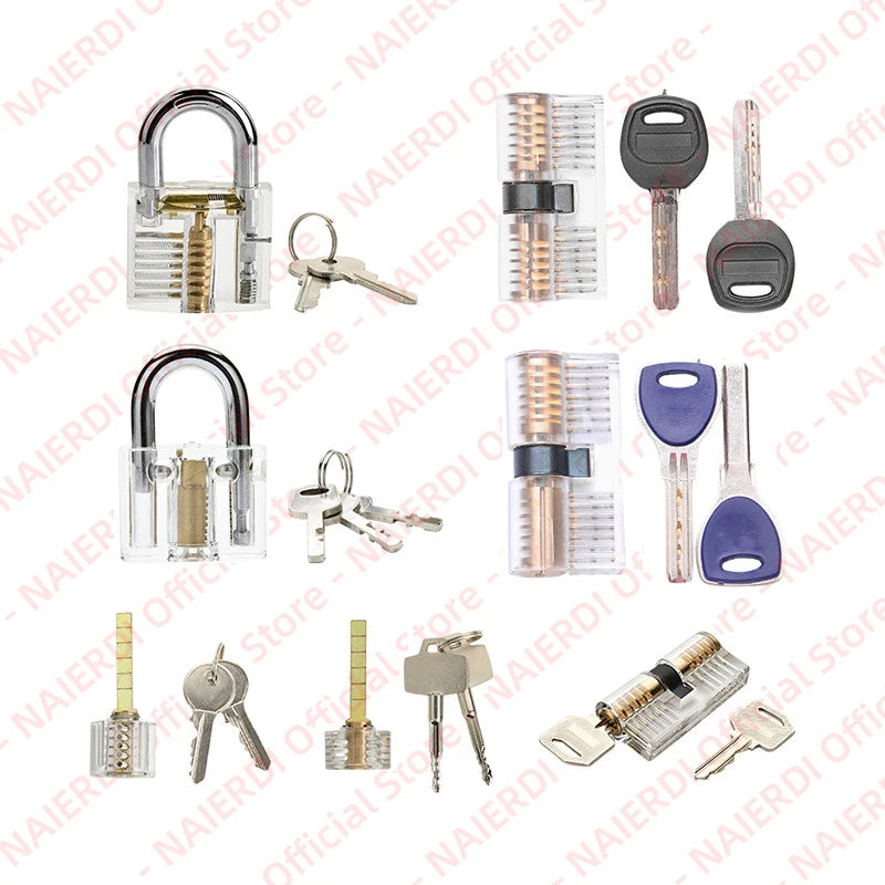 NAIERDI Transparent Practice Lock Tool Set Multifunctional Training Padlock Kit Steel Hand Tools Hardware Repair Tools