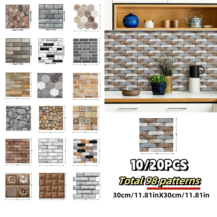 10/20Pcs Peel and Stick Tile Backsplash Thicker Design Marble Tiles 12"X12" Stick on Backsplash Self Adhesive Tiles for Any Room