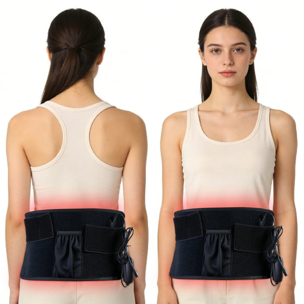 Red light therapy waist belt with 120 LEDs for back pain relief, body shaping, and infrared heat massage treatment.