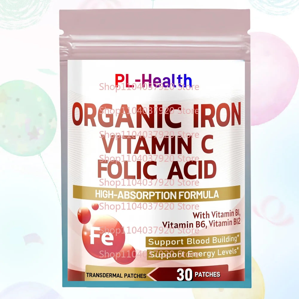 30 Patches  Iron Transdermal Patches with Vitamin C, Folic Acid Vitamin B6, Vitamin B12 - Support Blood Building