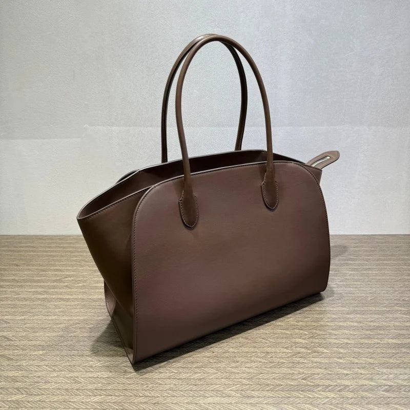 2026 high-quality genuine leather Marlo 12 inch 14 inch saddle leather tote bag, women's shoulder bag, high-end leather texture,