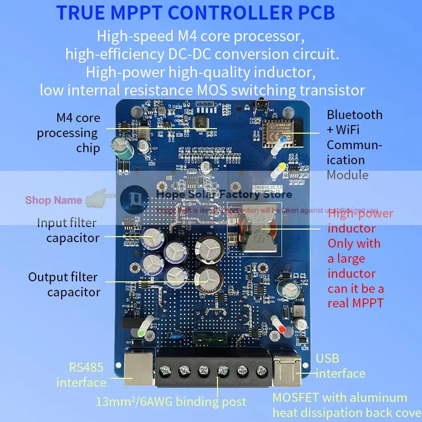 Smart MPPT Solar Charge Controller,30A 40A,12V 24V 36V 48V Auto,APP Remote (WiFi/Bluetooth) RS485,120V PV,LiFePO4 Lead Acid Gel