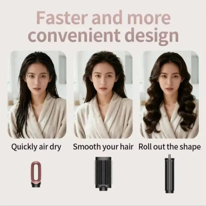 6-in-1 negative ion hair styler set with blow dryer, smoothing brush, and curling iron attachments for versatile styling.