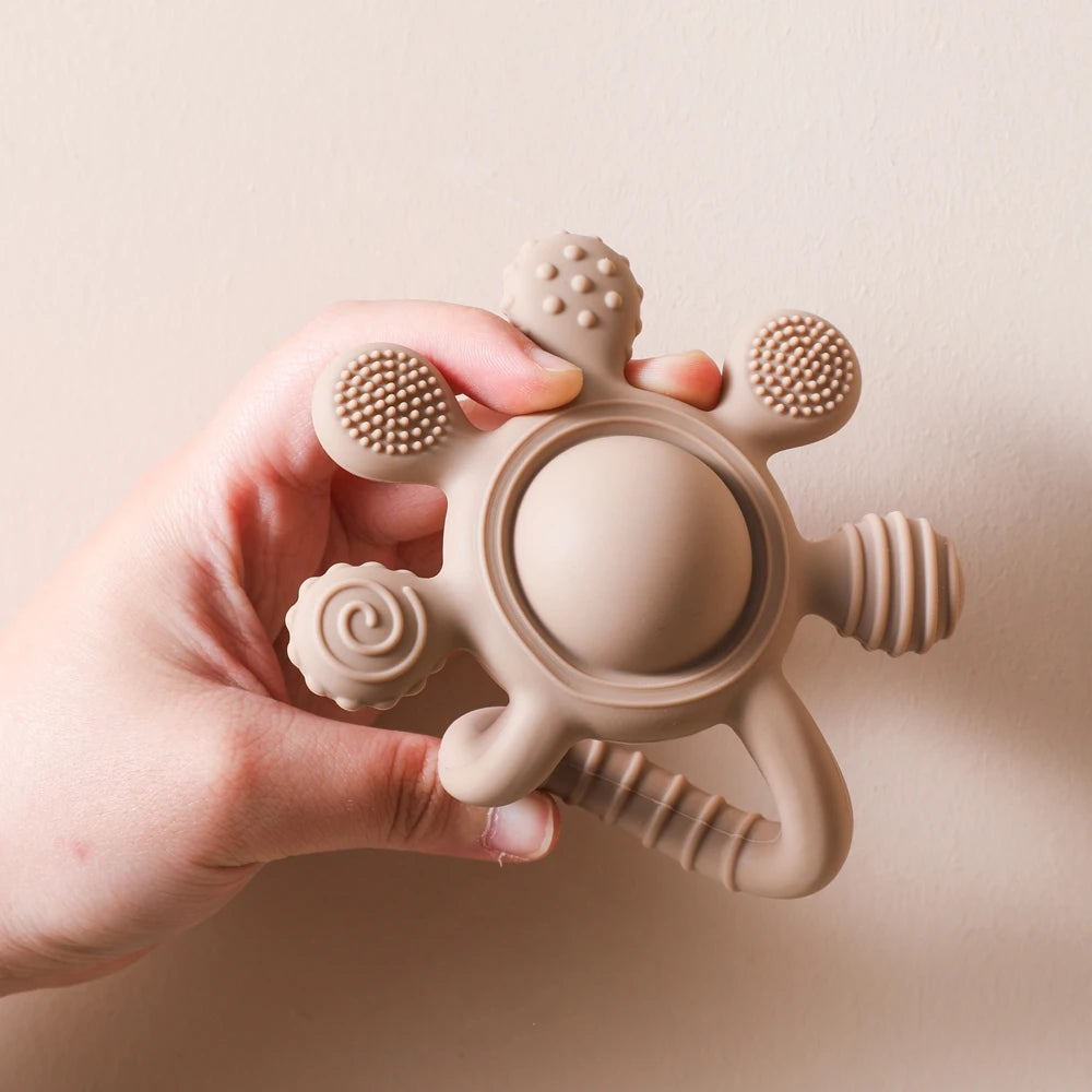 Baby Rattle Silicone Teether Food Grade Teething Rattle Baby 0-12 Toys Sensory Toys for Toddlers Silicone Hand Bell Silicone Toy