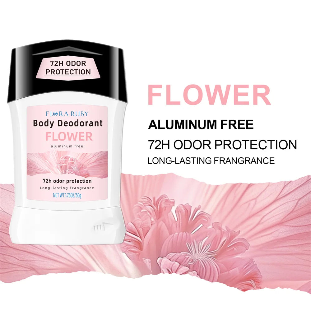 Tidesmit 50g aluminum-free women's antiperspirant stick with natural flower scent for effective body odor control.