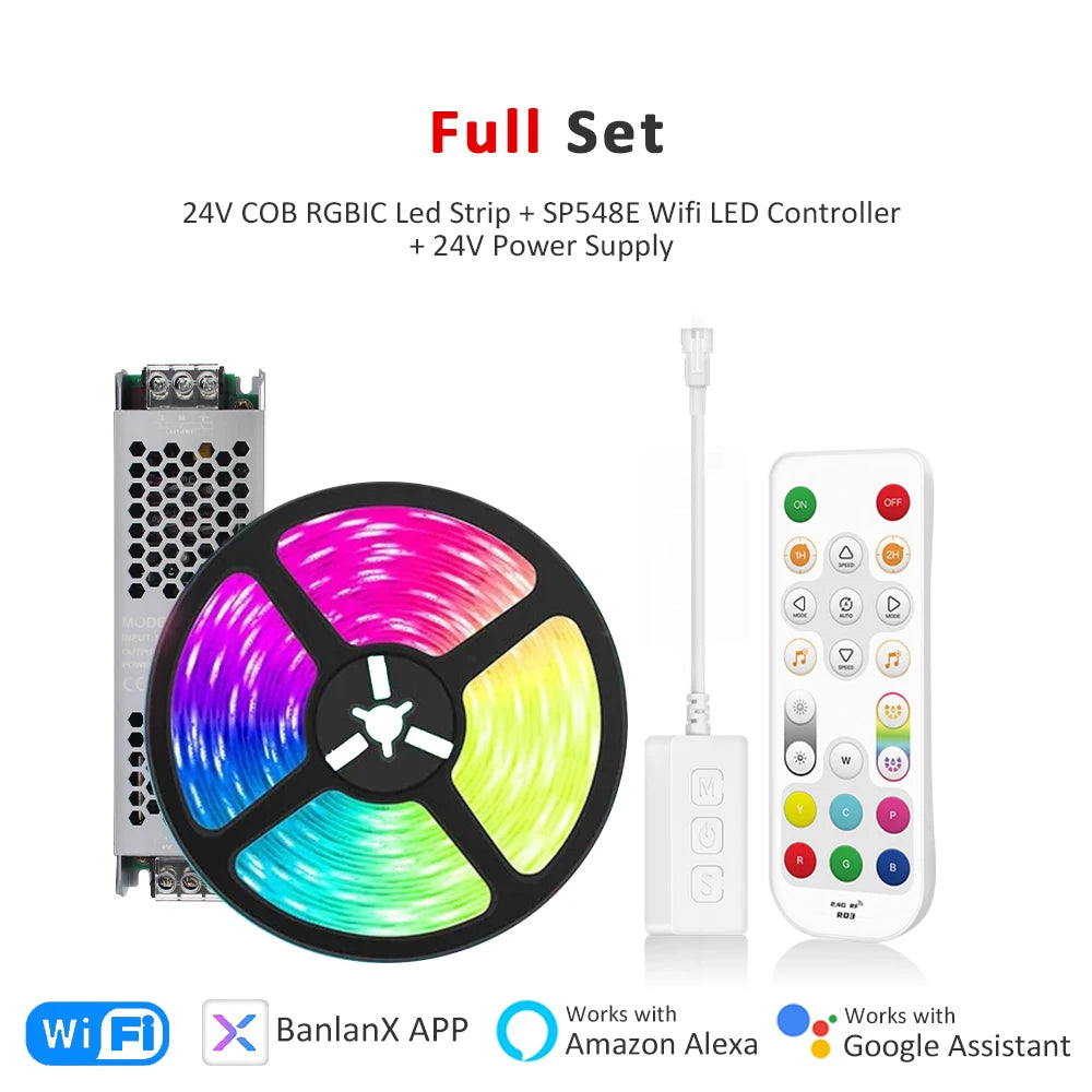 5M 10M 15M 20M Wifi RGBIC LED Strip Light 24V COB WS2811 Pixel Flexible Ribbon FairyNest APP IR Remote Alexa Voice Control Lamp