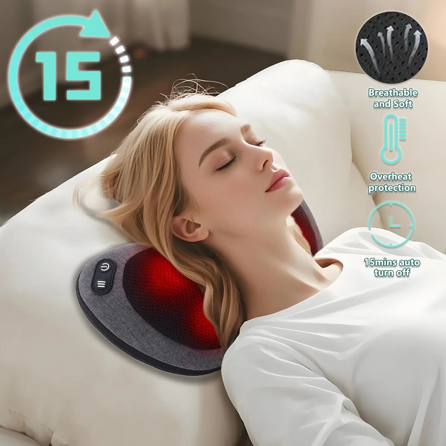 Shiatsu Neck and Back Massager with Heat - Deep Tissue Muscle Relief Massage Cushion Tidesmit
