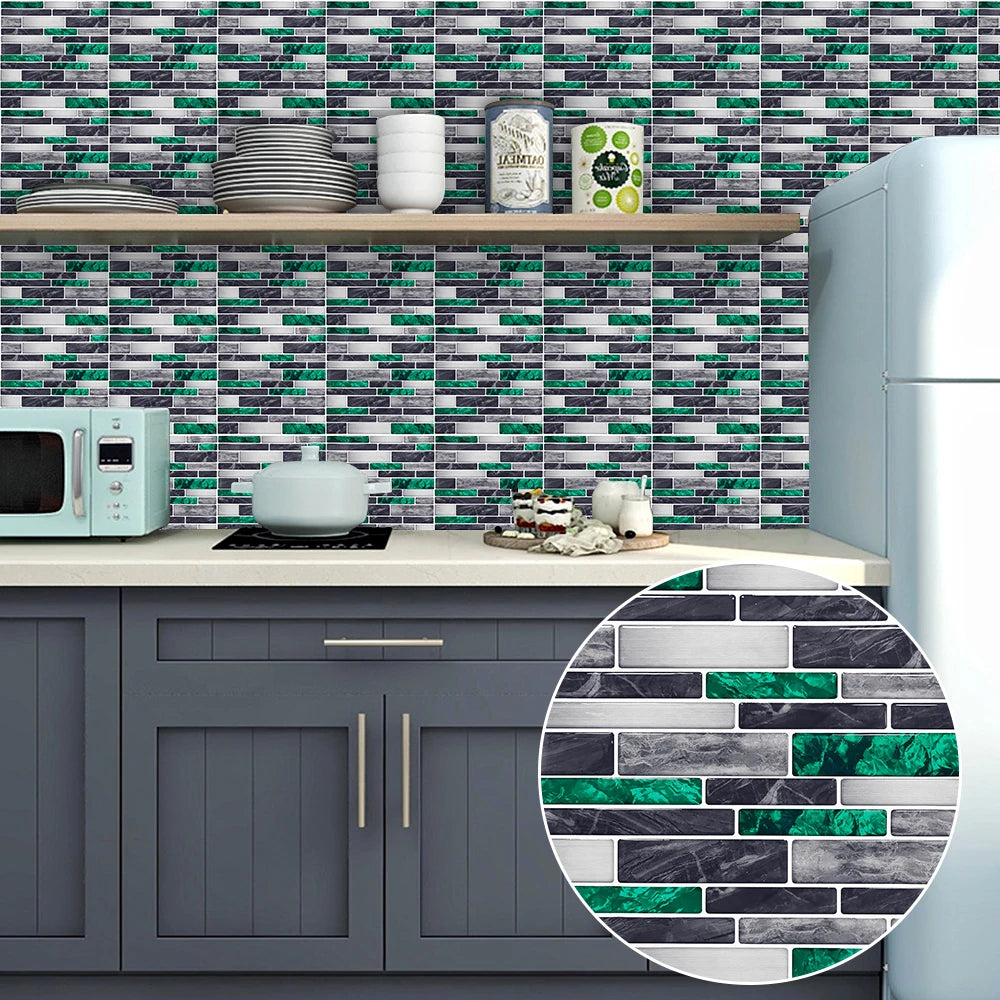 10pcs/set Flat Marble Mosaic Tiles Sticker Transfers Covers For Kitchen Bathroom Tables Peel & Stick Waterproof Art Wall Decals