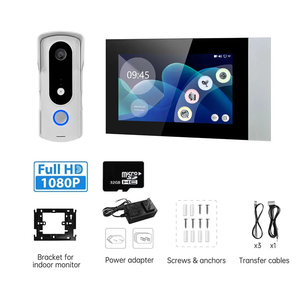 New 2 Wire Video Intercom System 7'' Color Touch Screen Tuya Wifi 1080P  Rainproof Call Panel IR Camera for Home Villa Buil