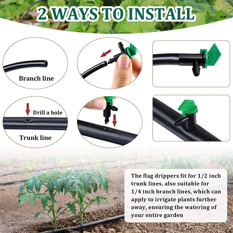 60PCS 4GPH Flag Drip Emitter Drip Emitters 16L/H Emitter Sprinkler Drippers System Connect 4mm/7mm Hose for Lawn Vegetables Gard
