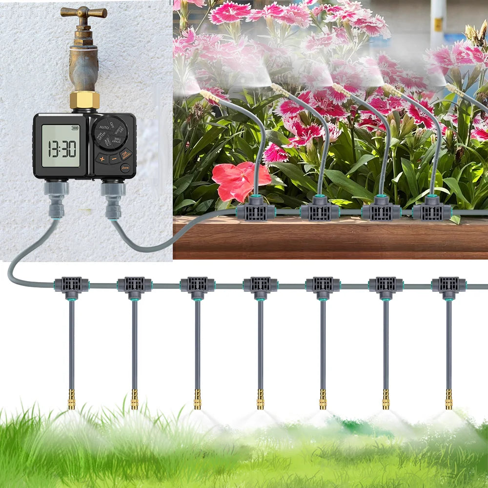 New Type-C Direct Charging Gardening Dual-Way Independent Control Irrigation Timer Mist Cooling Kit Custom DIY Watering Schedule