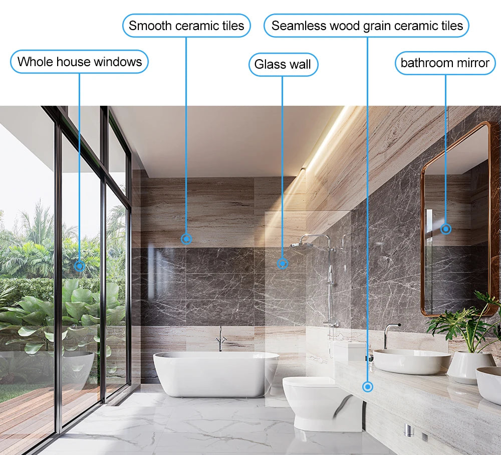 Tidesmit ABIR WD8 window cleaning robot with dual water spray and laser sensor cleaning a glass wall, side profile