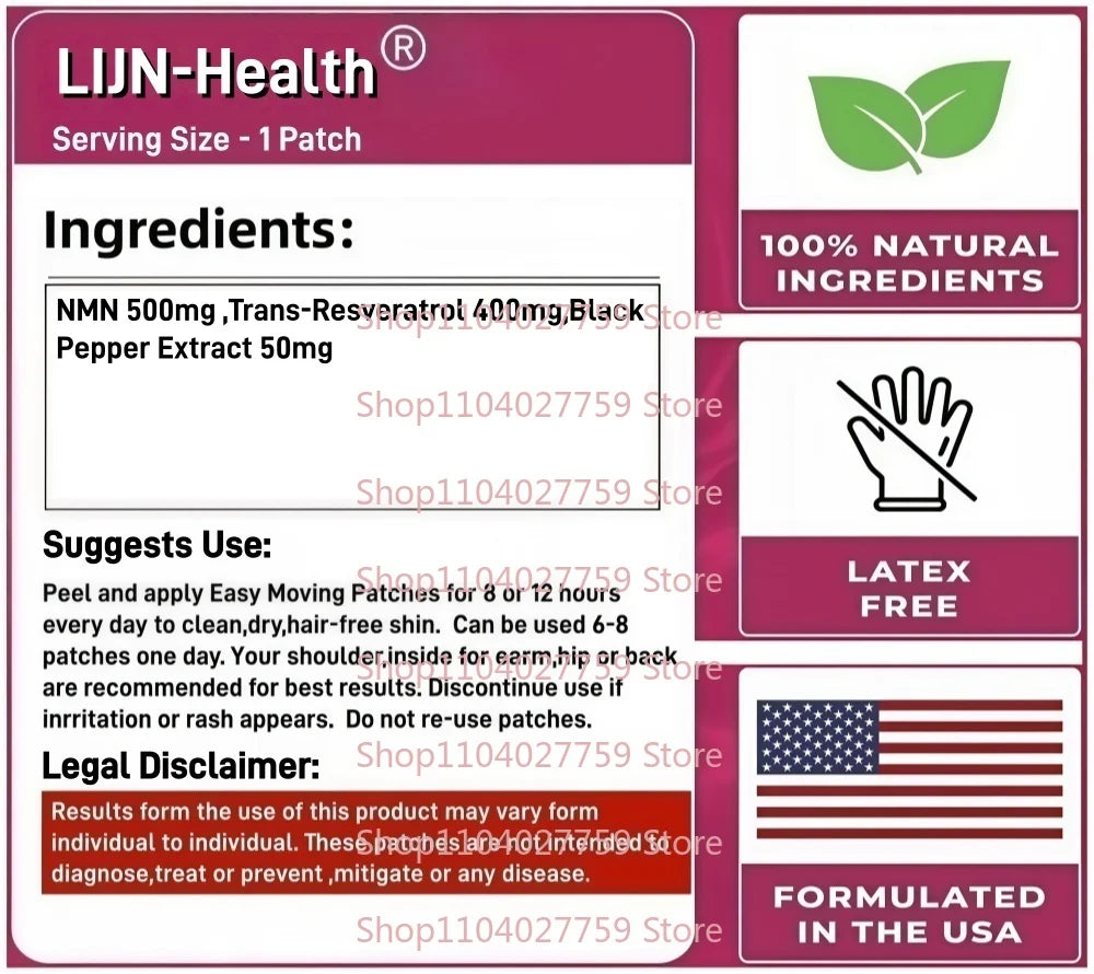 30 Patches NMN Transdermal Patches With Trans-Resveratrol for Boost* NAD, Cell, Immune, Energy & Muscle, Anti-Aging