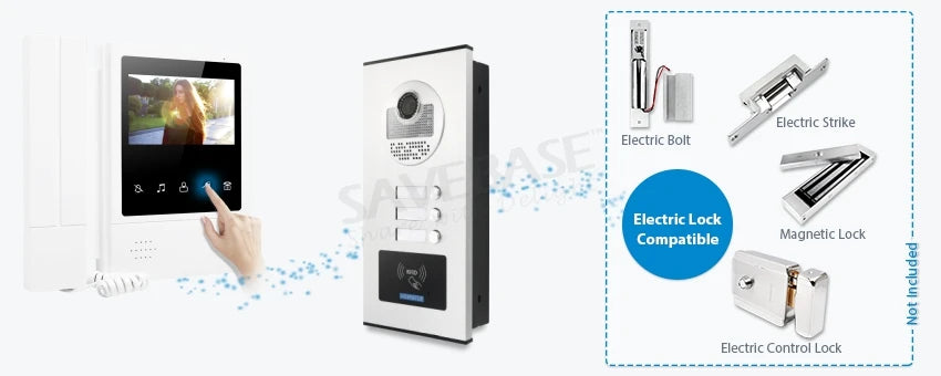 4.3" Hands-free Video Door Phone Intercom System for 3 Families RFID Outdoor Unit 3 Monitors Wired Doorbell Home Access Control