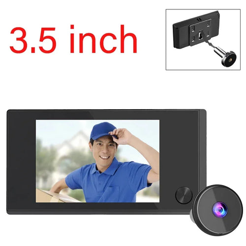 Black 3.5-inch LCD doorbell peephole camera with round lens unit