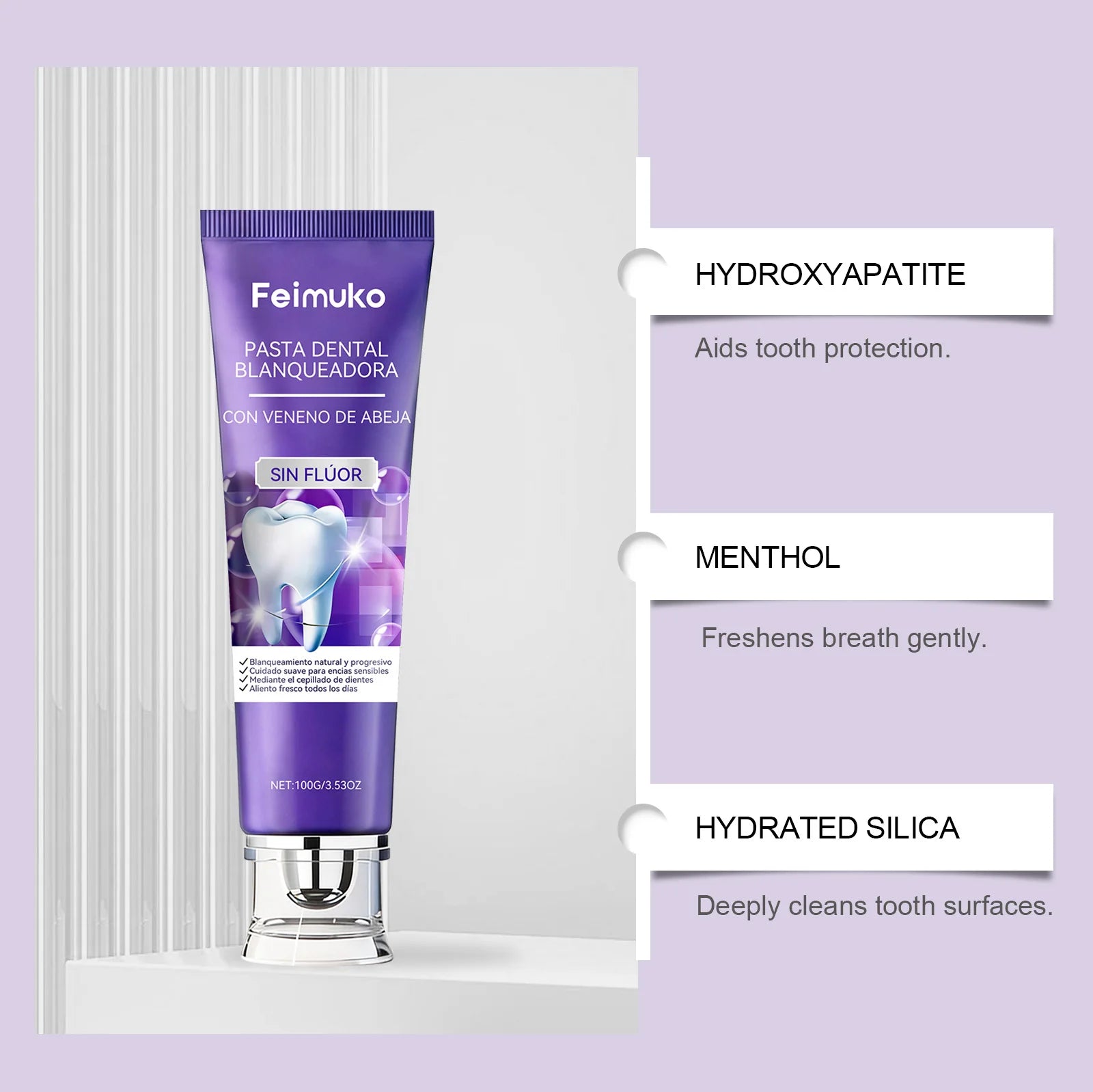 Tidesmit Bee Venom Purple Toothpaste with Hydroxyapatite for teeth whitening and stain removal