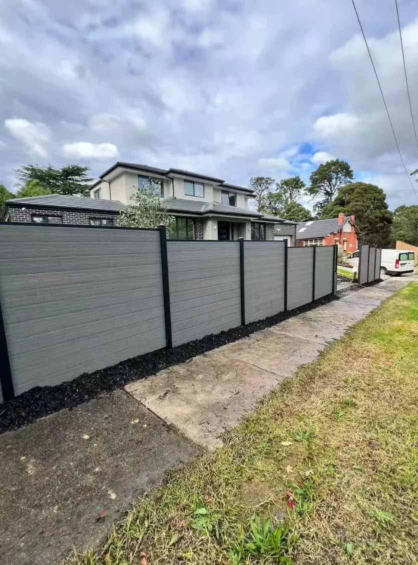 Wholesale WPC Garden Fence Panel Easy Installation UV Resistant Wood Plastic Composite Aluminum Frame Outdoor Fencing