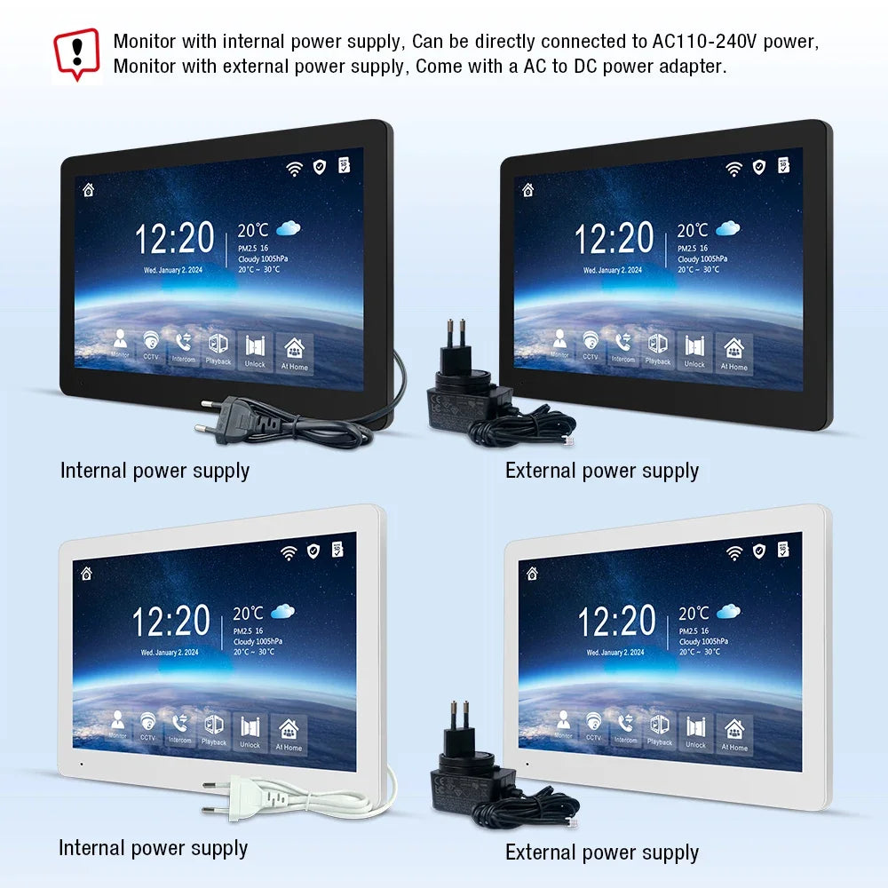 Tuya Wireless IPS 10 " touch screen 1080P camera video intercom kit, with mobile detection, ID access control unlocking,