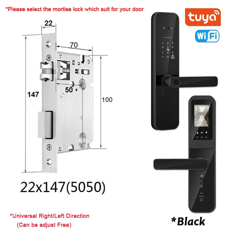 New Biometric Digital Electronic Smart Door Lock With Camera Fingerprint Tuya Wifi Smart Card Password Key Unlock